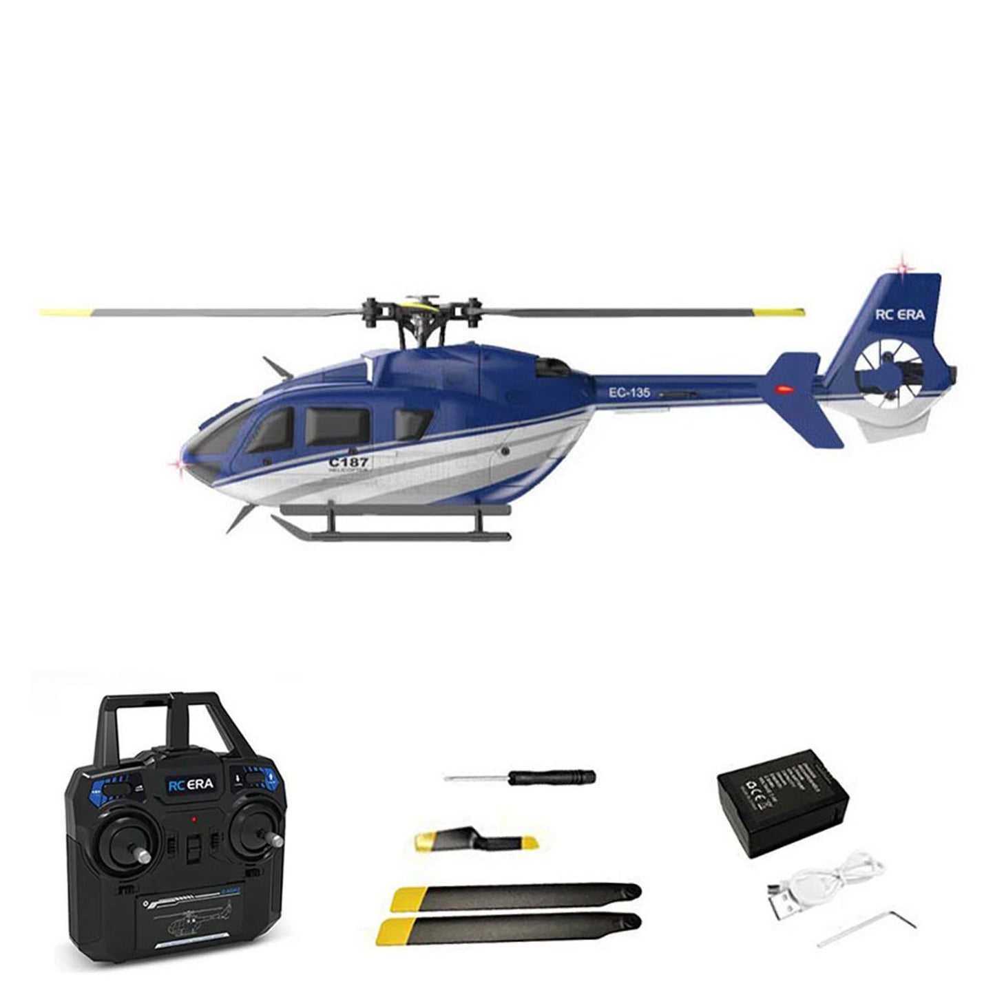 RC ERA Ferngesteuerter Hubschrauber C187 Gyroskop Stabilisierung Höhenhaltung Ladegerät Modellflugzeug EC135 Geeignet für Anfänger