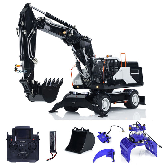 EC380 1/14 RC Hydraulikbagger Rad-Baufahrzeug 3-Arm Fernbedienung Bagger Modell Greifer Kippbarer Zweischalengreifer