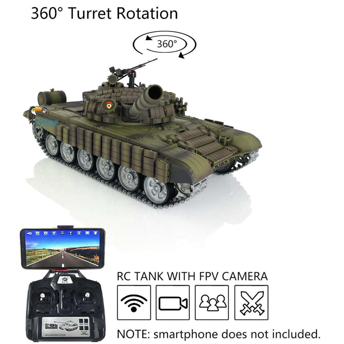 Heng Long TK7.0 1/16 T72 3939 Soviet Union KV-1 3878 RC Tank FPV 360 Degree Turret BB IR Metal Barrel Tracks Drive Idler Road Wheels