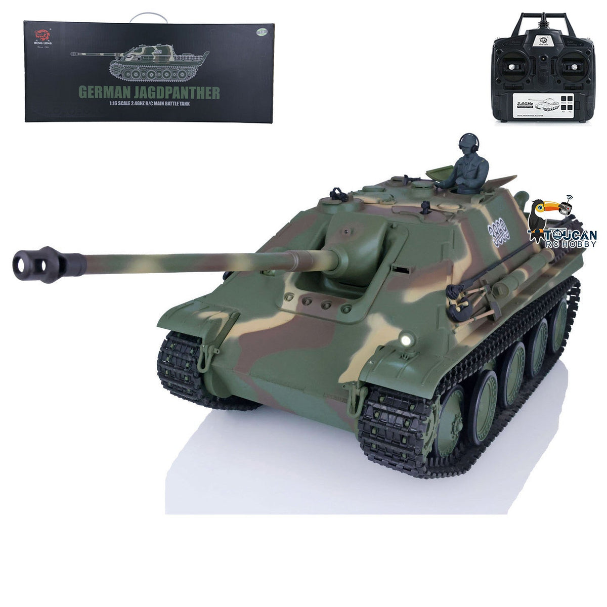 Henglong 1/16 Plastic TK7.0 3869 German Jadpanther RTR RC Tank BB Unit Infrared Combat Smoke Sound Lights Metal Barrel