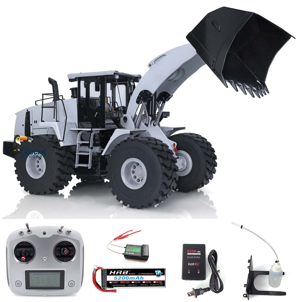 3. 1/14 RC Articulated Loader XDRC 470 Quick-Change Bucket and Fork Rear Three-Quarter  
