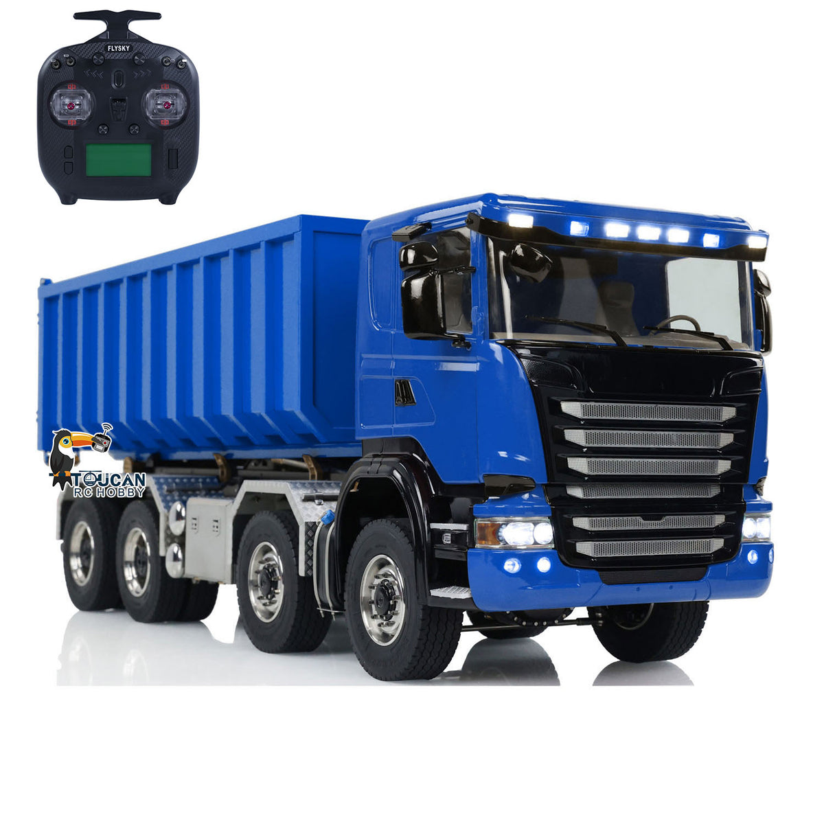 3. 1/14 RC Dump Truck 8x8 Differential Lock Axles TH-X SC-G88 Blue Rear Three-Quarter
