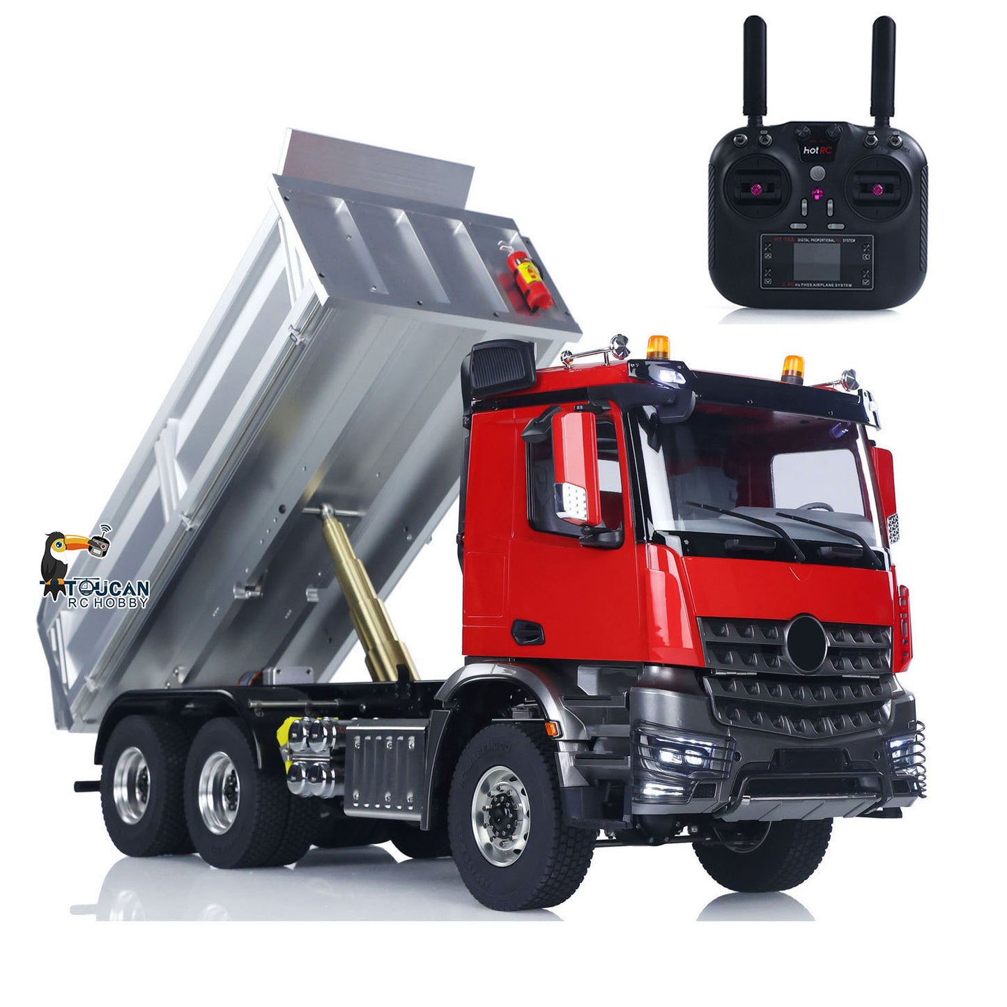 MD 6X6 Dumper Metal 1/14 Hydraulic Construction Truck with HotRC Transmitter and Metal Axles featuring Sound Module and Roof Warning Lights No Diff Lock