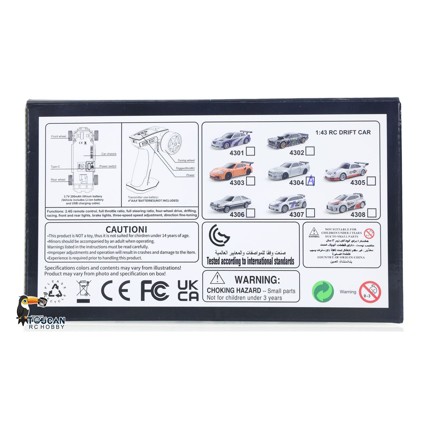 1/43 RC-Rennwagen R34 Funkgesteuertes Hochgeschwindigkeits-Driftfahrzeug 4WD RTR Mini-Autospielzeug 2,4G Funkbatterie Geschenke für Kinder