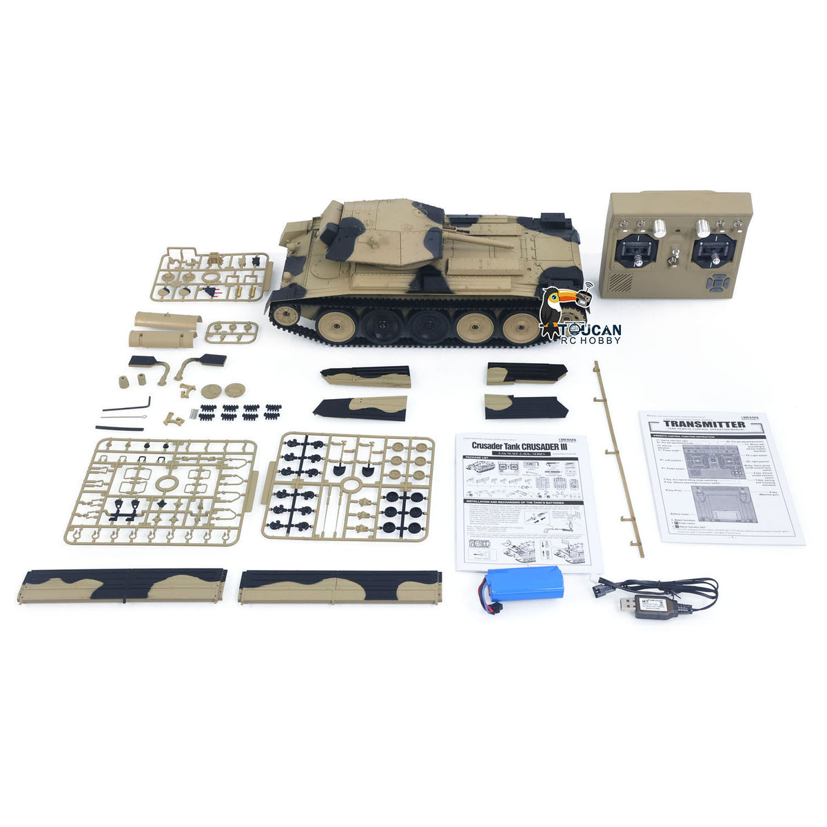 TOUCAN RC HOBBY Fast Free Shipping 1/16 2.4G RC Military Tank CoolBank Crusader MK III Wireless Control Battle Tank Model 360 degrees Turret Rotary Smoke Sound Lights RTR