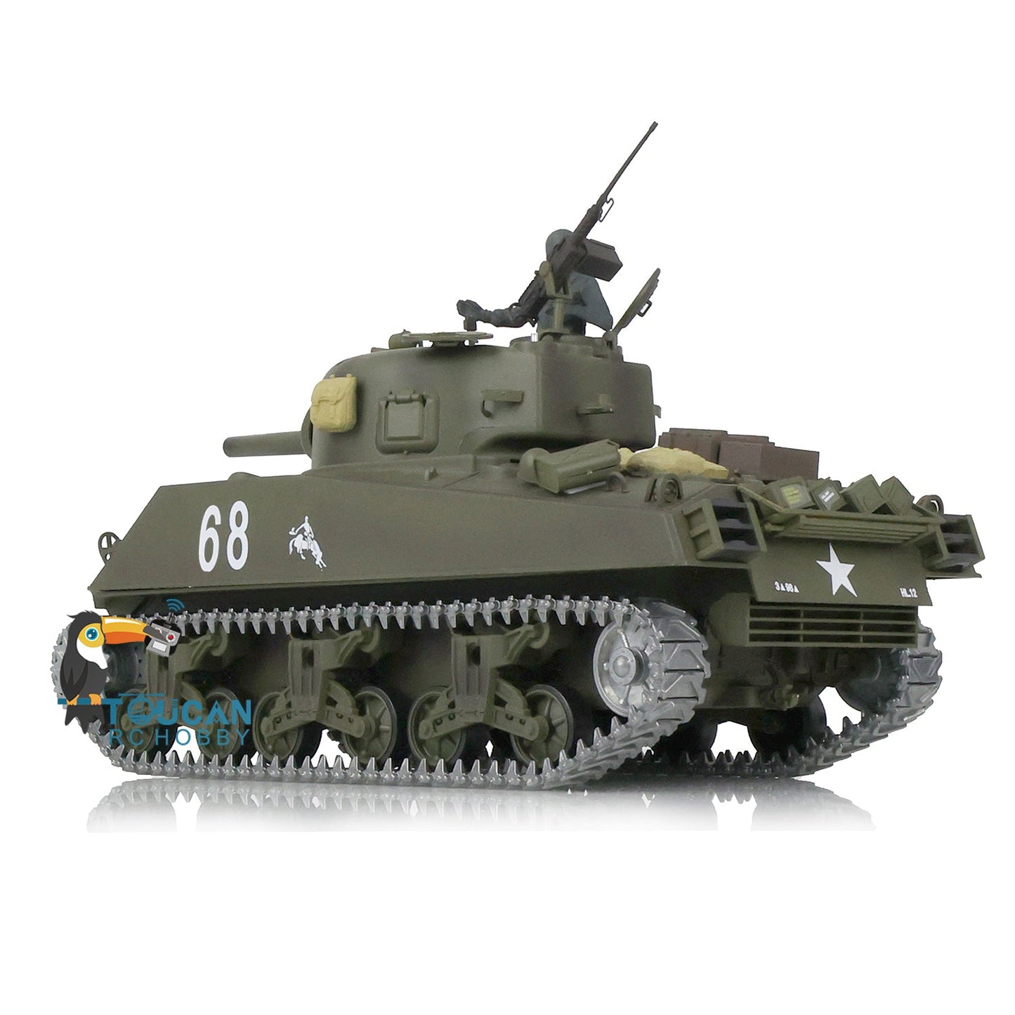 Henglong 1/16 TK7.0 Promotin USA M4A3 Sherman 3898 RTR RC Tank with Barrel Recoil BB IR Smoke Metal Tracks Sprockets Idlers Wheels
