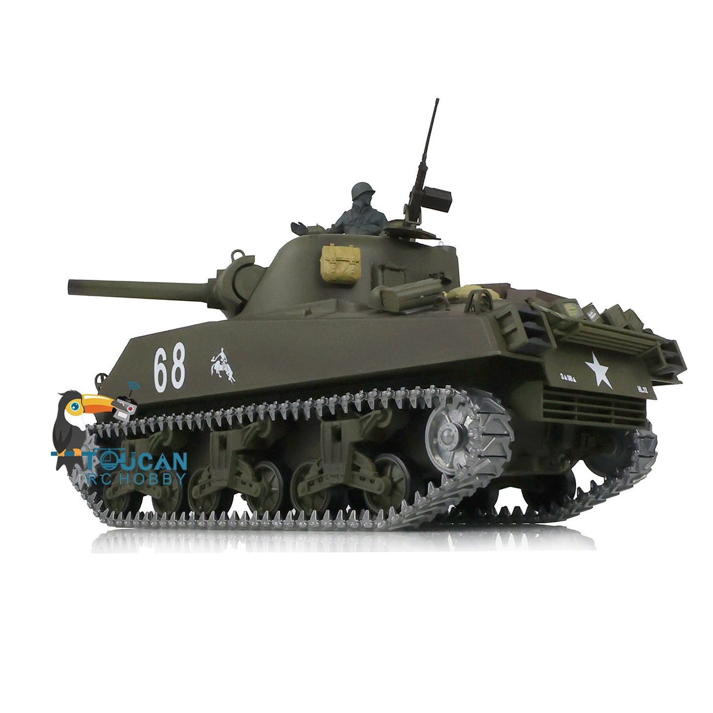 Henglong 1/16 TK7.0 Promotin USA M4A3 Sherman 3898 RTR RC Tank with Barrel Recoil BB IR Smoke Metal Tracks Sprockets Idlers Wheels
