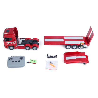 TOUCAN RC HOBBY HUINA RTR 1/24 Remote Control Tractor Truck 770S W/ Light Sound System Manual Support Legs Tail Board 3Axle Semi Flatbed Trailer