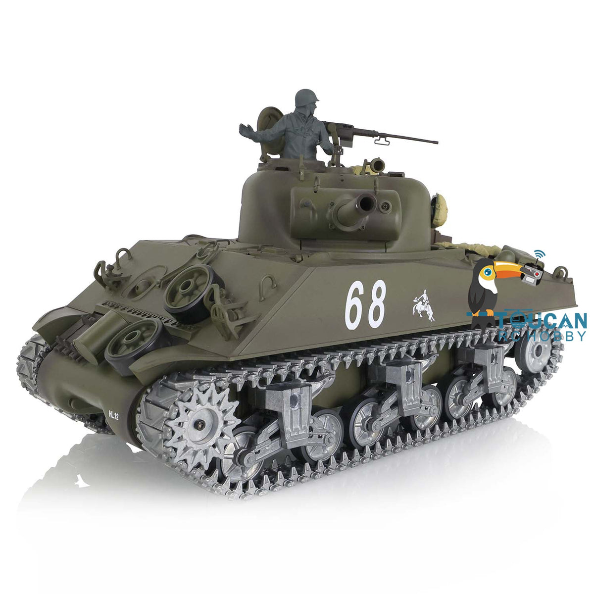 Henglong 1/16 TK7.0 Customized 3898 USA M4A3 Sherman RTR RC Tank Barrel Recoil 360 Degrees Turret Infrared Combat Smoke BB Metal Tracks Road Idler Drive Wheels