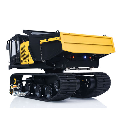 WKLC Metal 1/14 Hydraulic RC Dump Truck T14R Crawler Tracked Tipper Construction Machine Light Sound System Flysky ST8 Radio