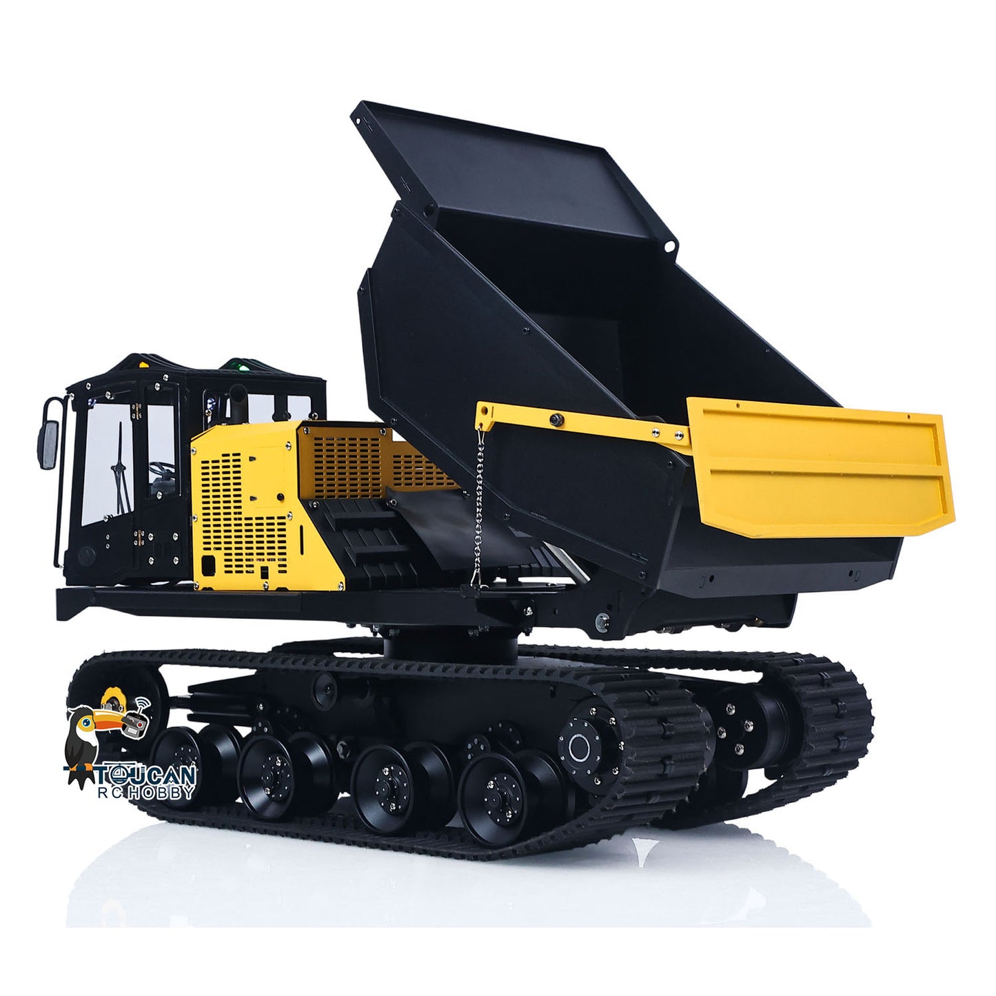 WKLC Metal 1/14 Hydraulic RC Dump Truck T14R Crawler Tracked Tipper Construction Machine Light Sound System Flysky ST8 Radio