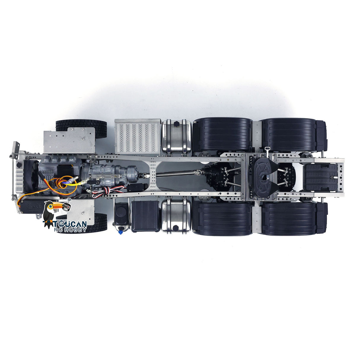 Metallchassis 6x6 3-Gang-Getriebe für 1/14 RC Traktor Ferngesteuerter LKW 3363 Automodell Differentialsperre Achsen