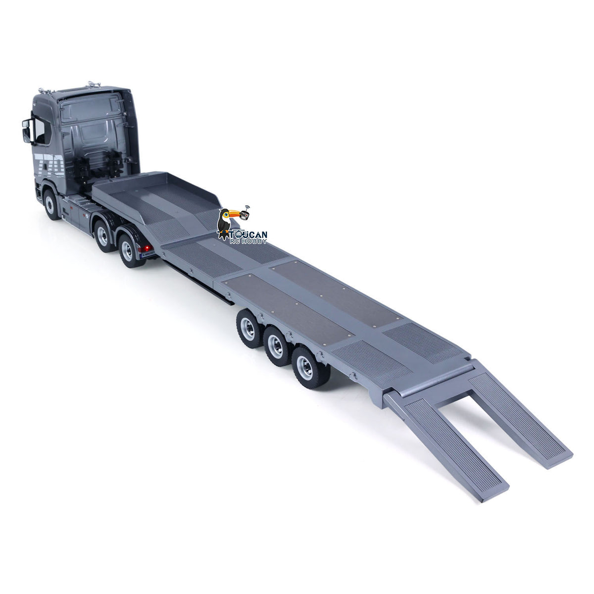 TOUCAN RC HOBBY 1/18 RC Tractor Truck Remote Control Truck 770S 3 Axle Plastic Semi Trailer Flatbed Finished Model RTR Battery Light Sound Effects