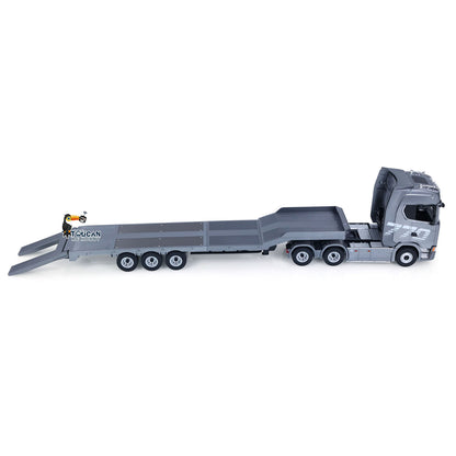 TOUCAN RC HOBBY 1/18 RC Tractor Truck Remote Control Truck 770S 3 Axle Plastic Semi Trailer Flatbed Finished Model RTR Battery Light Sound Effects
