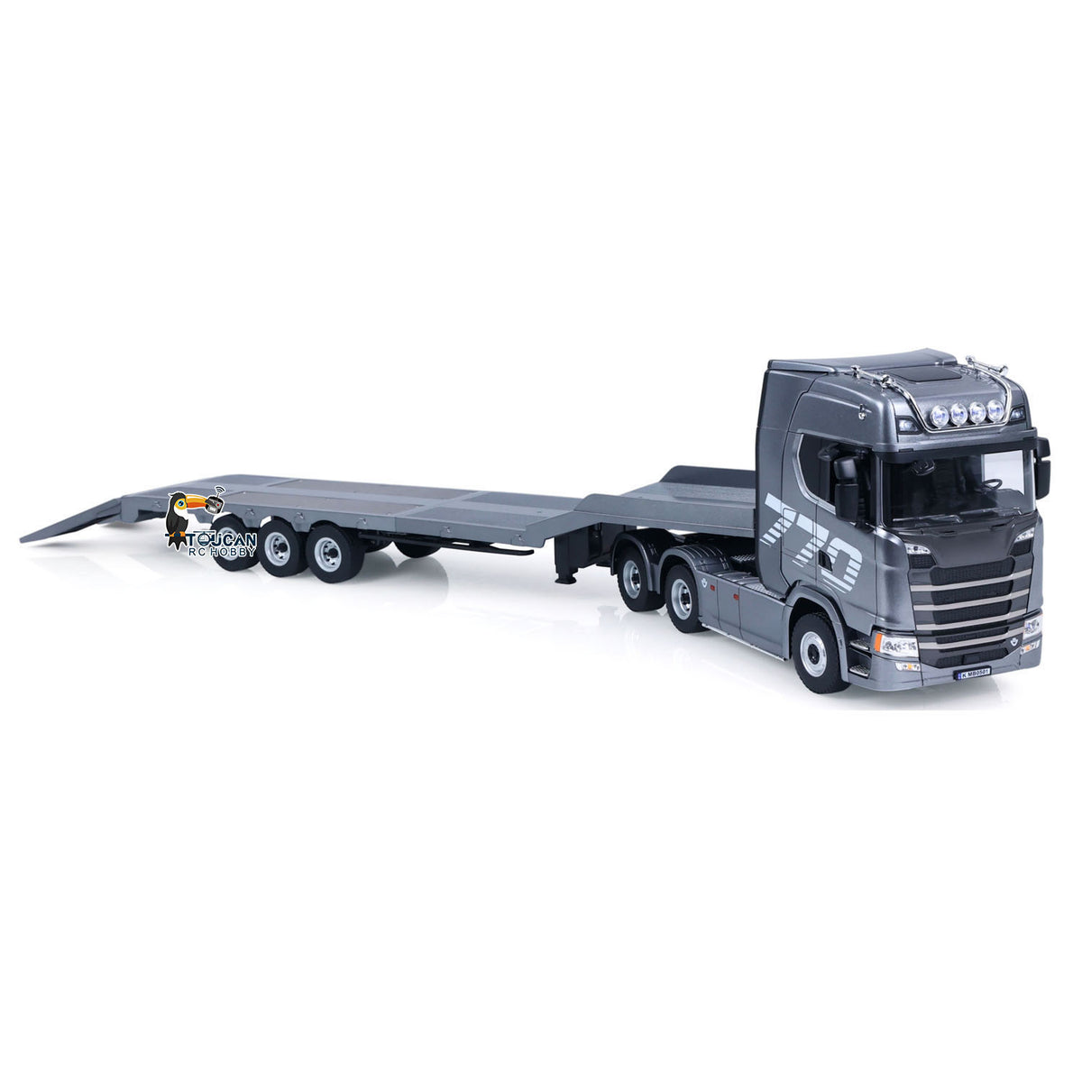 TOUCAN RC HOBBY 1/18 RC Tractor Truck Remote Control Truck 770S 3 Axle Plastic Semi Trailer Flatbed Finished Model RTR Battery Light Sound Effects