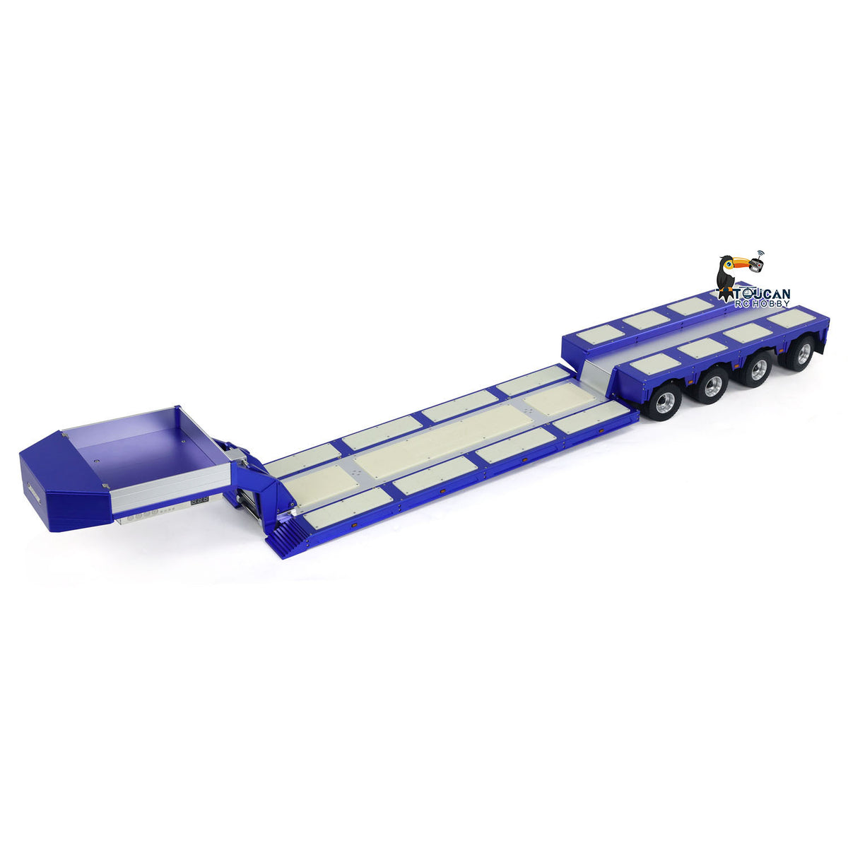 128 cm 1/14 4 Achsen RC Schwerlastanhänger DG-999 CNC Schwanenhalsanhänger für Sattelzugmaschine Zusammengebaut und lackiert MIT Lichtsystem