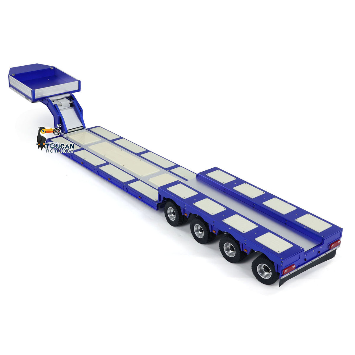 128 cm 1/14 4 Achsen RC Schwerlastanhänger DG-999 CNC Schwanenhalsanhänger für Sattelzugmaschine Zusammengebaut und lackiert MIT Lichtsystem