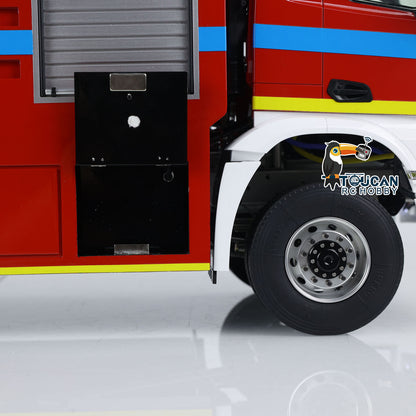 YLL 1/14 6x6 Metal Chassis Fire Fighting Truck Remote Control Engineering Car 2-Speed Transmission Differential Lock Axles Light Sound ST8 Radio