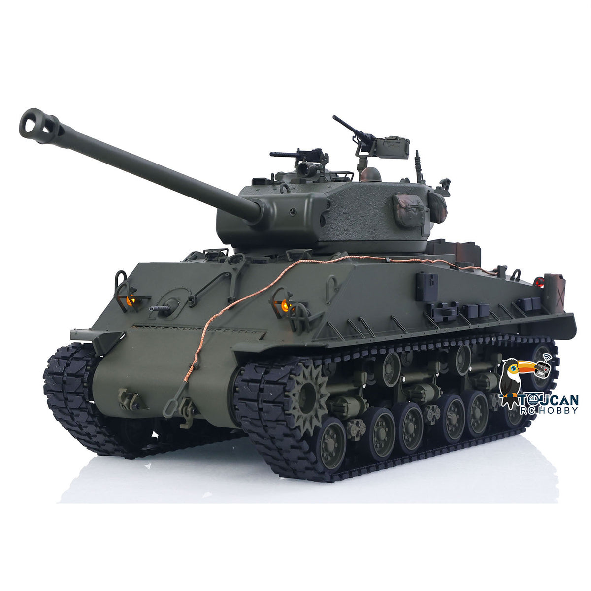 1/16 Remote Control Tank Sherman M4A3 E8 Fury Barrel IR BB Barrel Elevation Smoke Unit Metal Chassis Road Wheels 360 Rotation