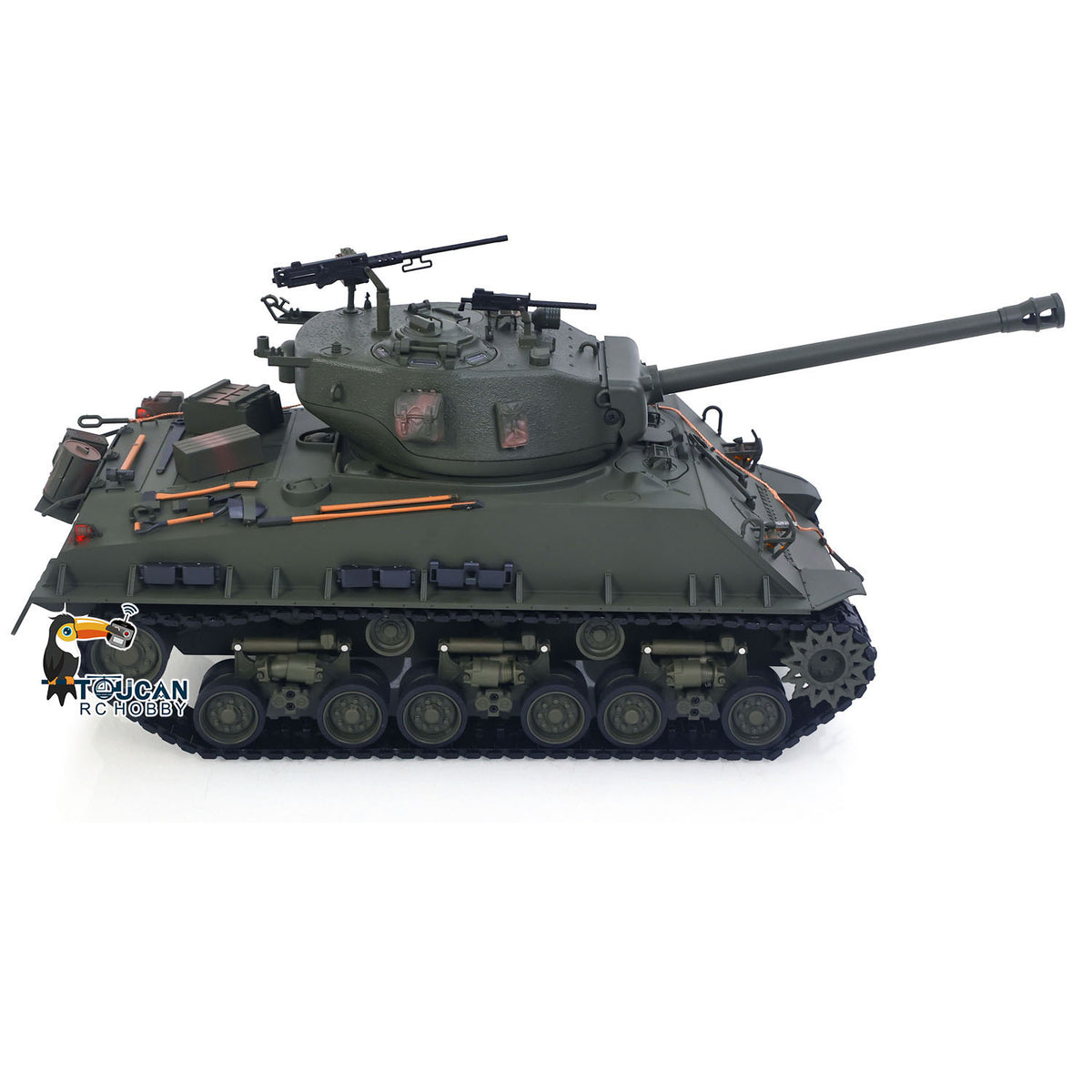 1/16 Remote Control Tank Sherman M4A3 E8 Fury Barrel IR BB Barrel Elevation Smoke Unit Metal Chassis Road Wheels 360 Rotation