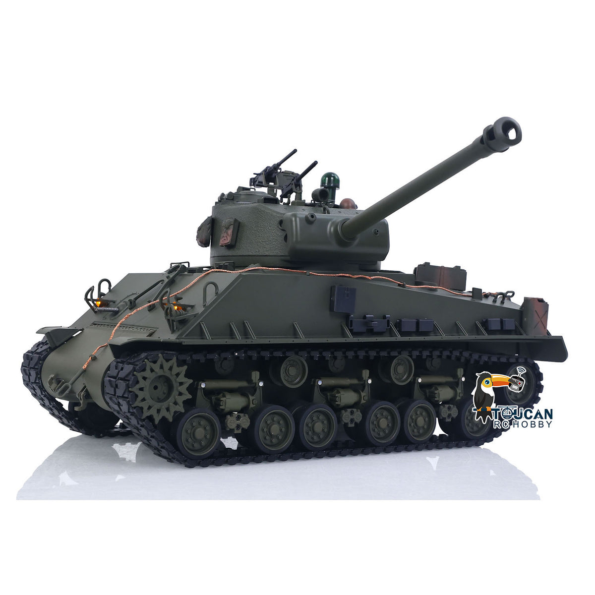 1/16 Remote Control Tank Sherman M4A3 E8 Fury Barrel IR BB Barrel Elevation Smoke Unit Metal Chassis Road Wheels 360 Rotation