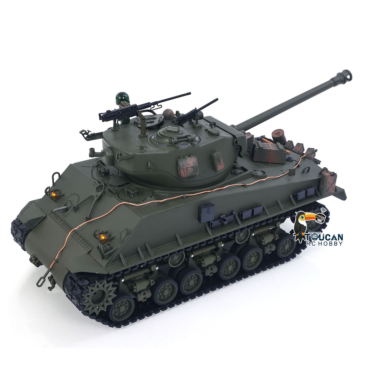 TOUCAN RC HOBBY Fast Free Shipping 1/16 Remote Control Tank Sherman M4A3 E8 Fury Barrel IR BB Barrel Elevation Smoke Unit Metal Chassis Road Wheels 360 Rotation