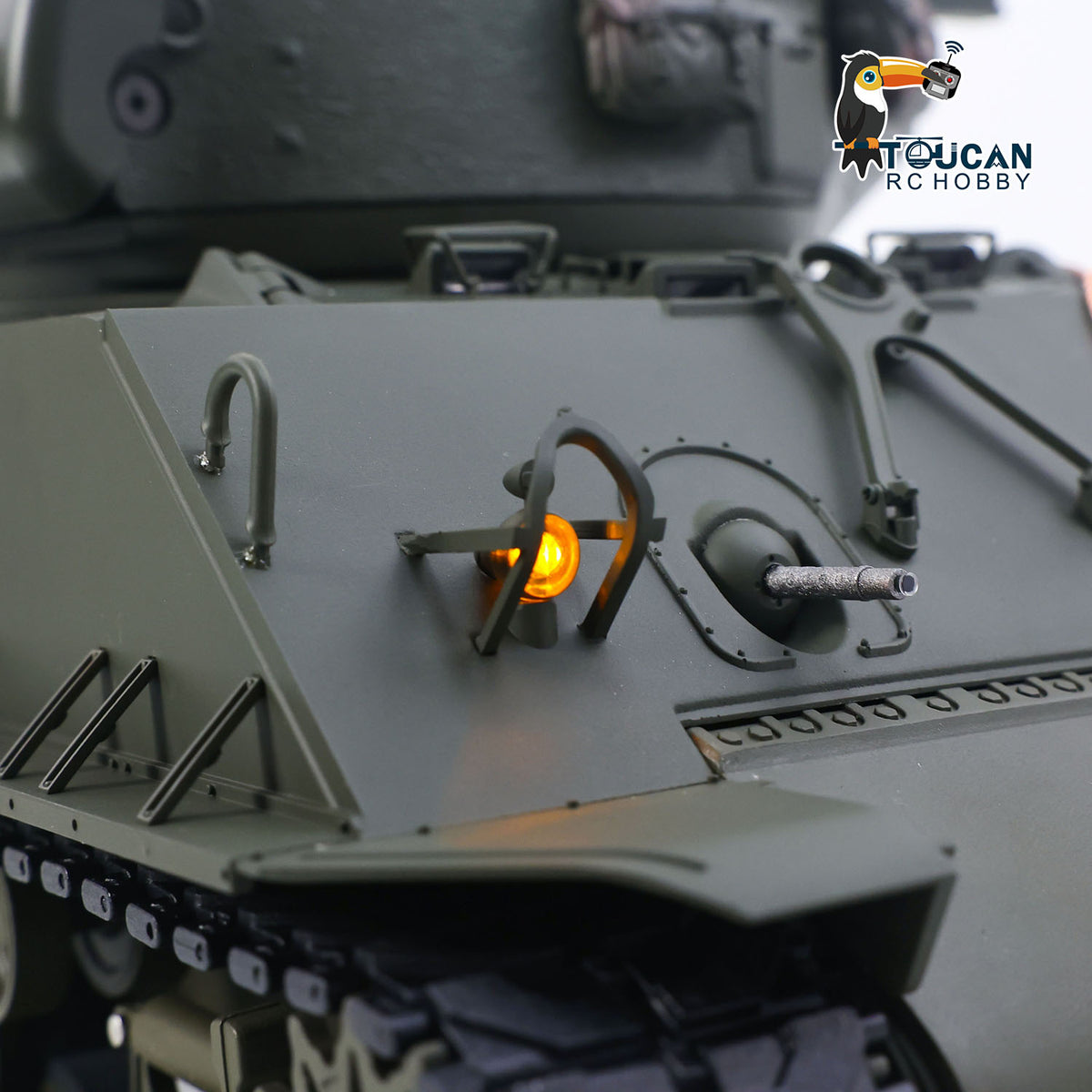 TOUCAN RC HOBBY Fast Free Shipping 1/16 Remote Control Tank Sherman M4A3 E8 Fury Barrel IR BB Barrel Elevation Smoke Unit Metal Chassis Road Wheels 360 Rotation