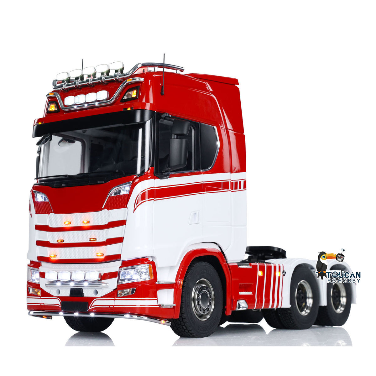 1/14 Finish RC Sattelzugmaschine 770S 6x6 Metallchassis Licht Sound Rauch 3-Gang Lackiertes Fahrzeug