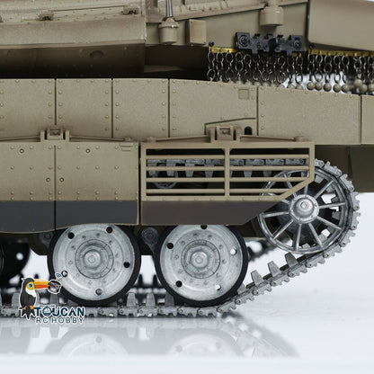 Henglong 1/16 TK7.0 IDF Merkava MK IV 3958 RTR RC Tank with Dual Battery Barrel Recoil 360 Degrees Turret Smoke BB Unit IR Metal Sprockets Idlers Road Wheels Tracks Gearbox