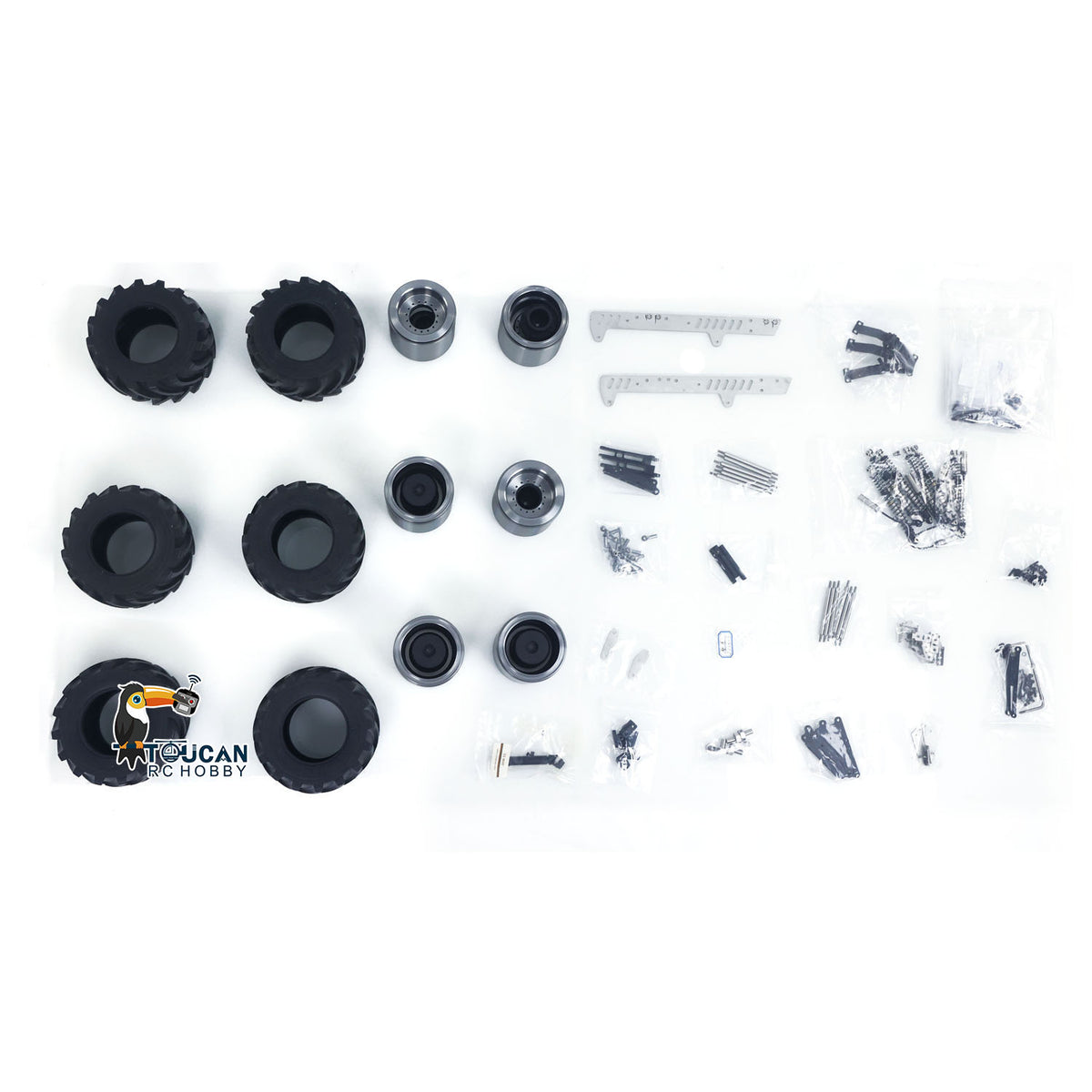 TOUCAN RC HOBBY JDM Metal Realistic Tail Beam with Rear Hook/Wheel Hub Suspension Set of 1/14 Remote Control Tractor Truck Upgraded Parts