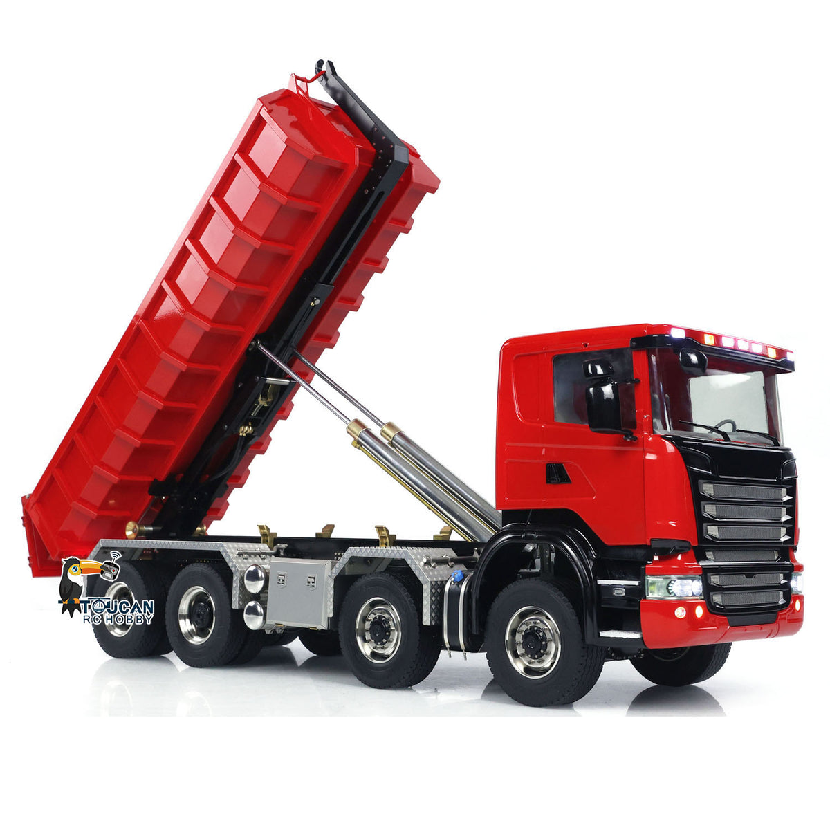 TOUCAN RC HOBBY 1/14 8x8 RC Hydraulic Full Dump Truck Roll-Off Dumper Trucks 3-speed Transmission Differential Lock Axles Motor Servo ESC