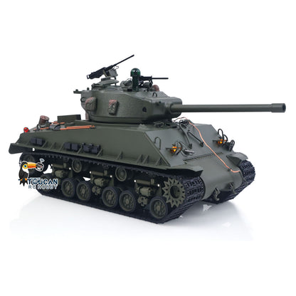 RTR 1/16 RC Tank Sherman M4A3E8 IR BB Barrel Elevation Smoking Metal Chassis Tracks Road Wheels Machine Gun 360 Degree Rotation