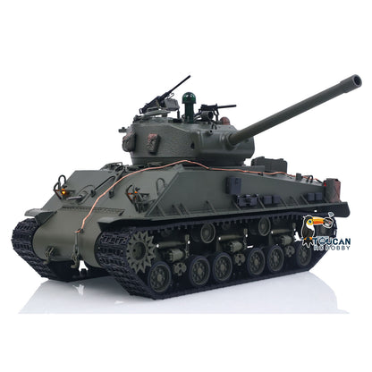 RTR 1/16 RC Tank Sherman M4A3E8 IR BB Barrel Elevation Smoking Metal Chassis Tracks Road Wheels Machine Gun 360 Degree Rotation