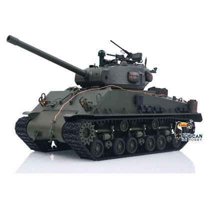 RTR 1/16 RC Tank Sherman M4A3E8 IR BB Barrel Elevation Smoking Metal Chassis Tracks Road Wheels Machine Gun 360 Degree Rotation
