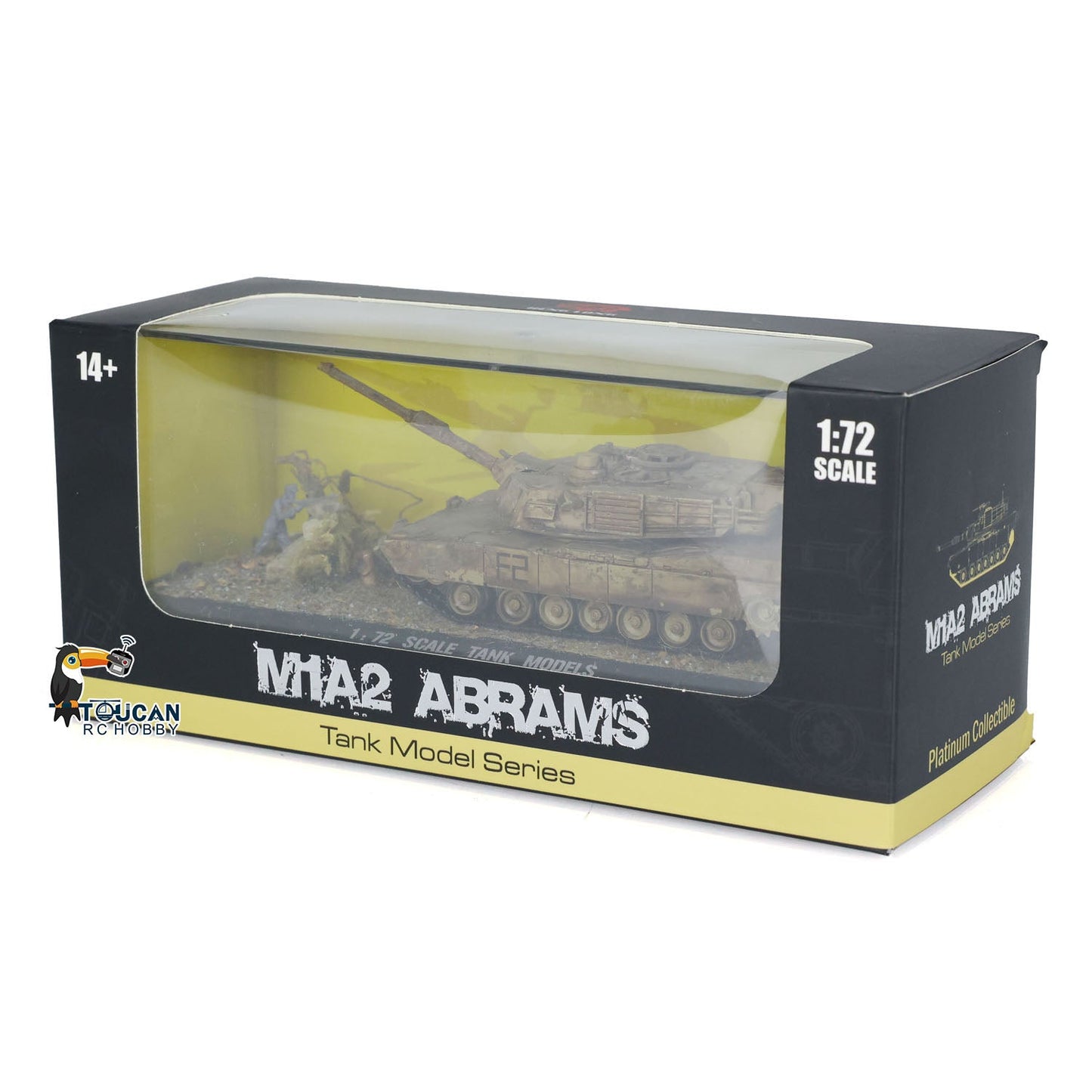 Henglong 1/72 Plastic USA Abrams M1A2 Static Tank 3918 Scene Model with 360 Degrees Manual Rotate Turret for Military Collection Enthusiasts