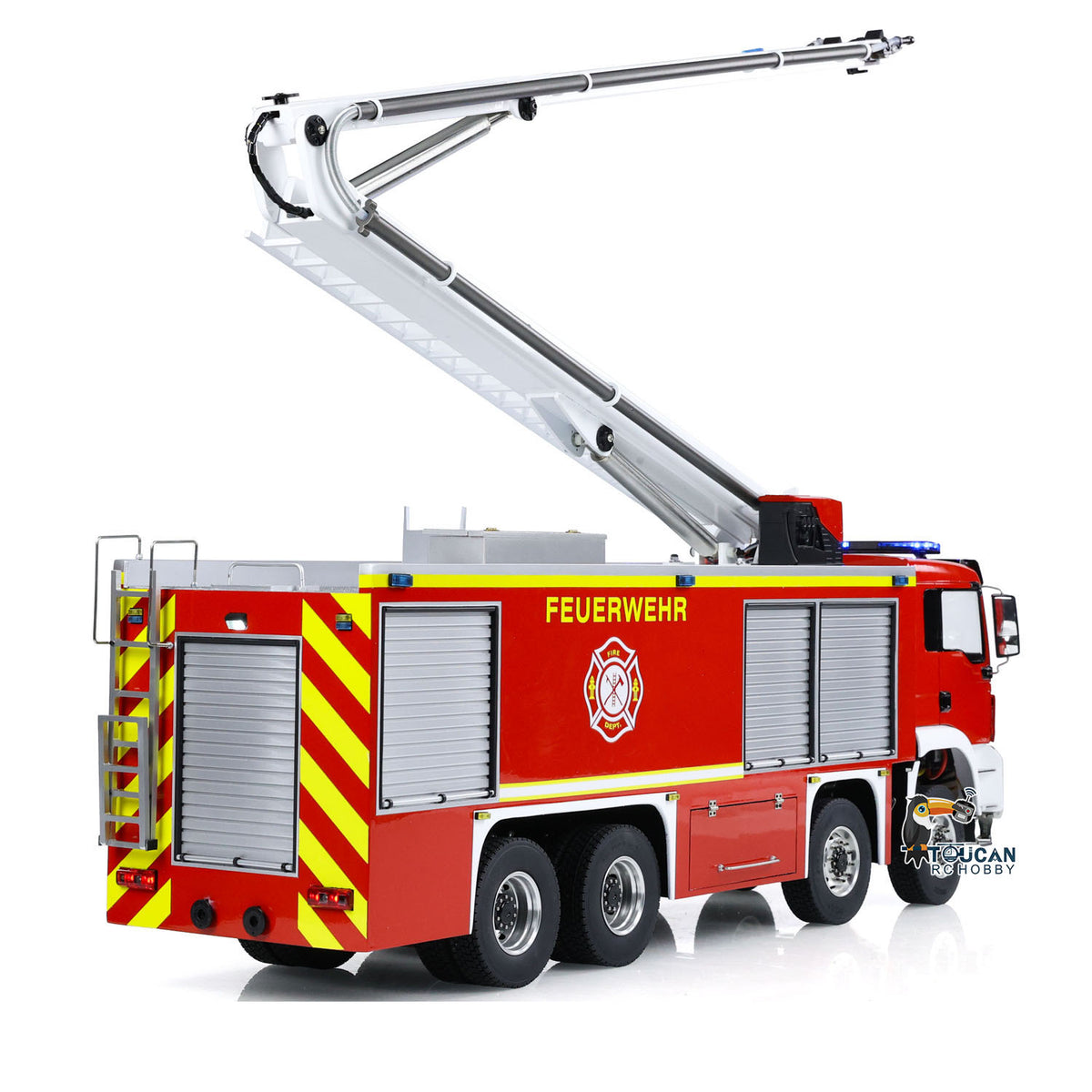 TOUCAN RC HOBBY 1/14 Metal Chassis Snozzle High-reach Extendable Turret 8x4 Remote Control Fire Truck Servo ESC Motor Light Sound System