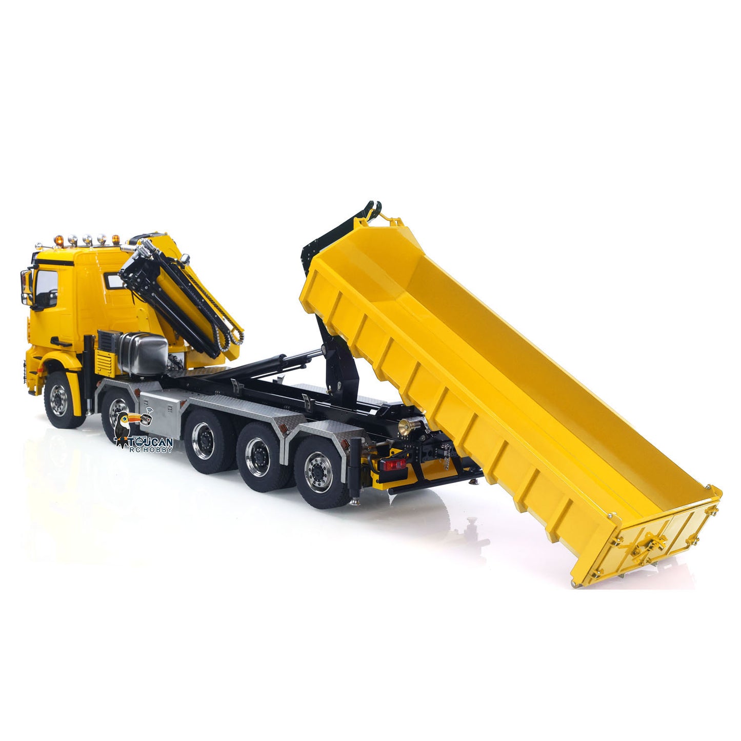 Toucanhobby 1/14 10*10 Metal RC Hydraulic Roll 0n Off Dumper 3 Speed Transmission Rear Axle Steering 9-way Reversing Valve Model
