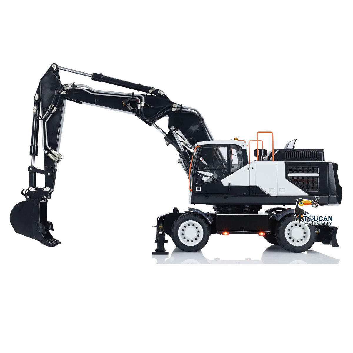 EC380 1/14 RC Hydraulikbagger Rad-Baufahrzeug 3-Arm Fernbedienung Bagger Modell Greifer Kippbarer Zweischalengreifer