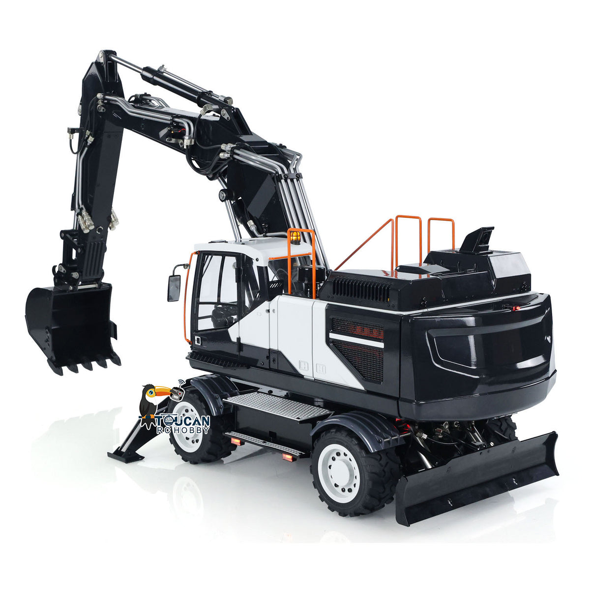 EC380 1/14 RC Hydraulikbagger Rad-Baufahrzeug 3-Arm Fernbedienung Bagger Modell Greifer Kippbarer Zweischalengreifer