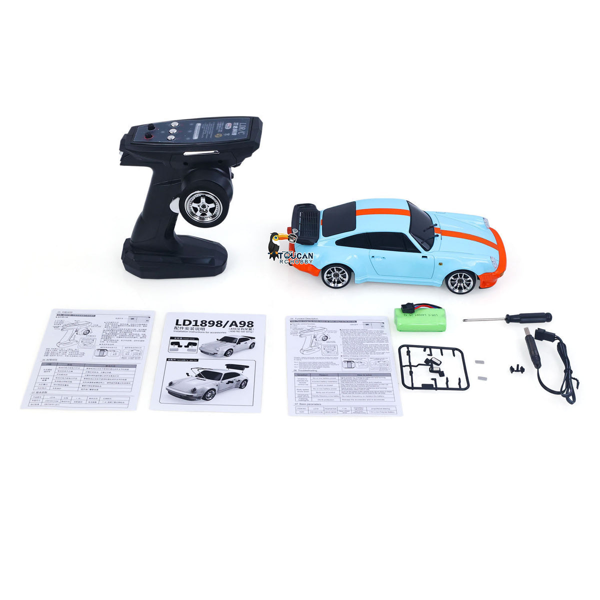 TOUCAN RC HOBBY LDRC LD1898 1:18 2.4G RC Drift Car 10KM/H 4*2 Radio Control Racing Vehicles 911 Gyroscope Metal Drive Shaft Light RTR Battery