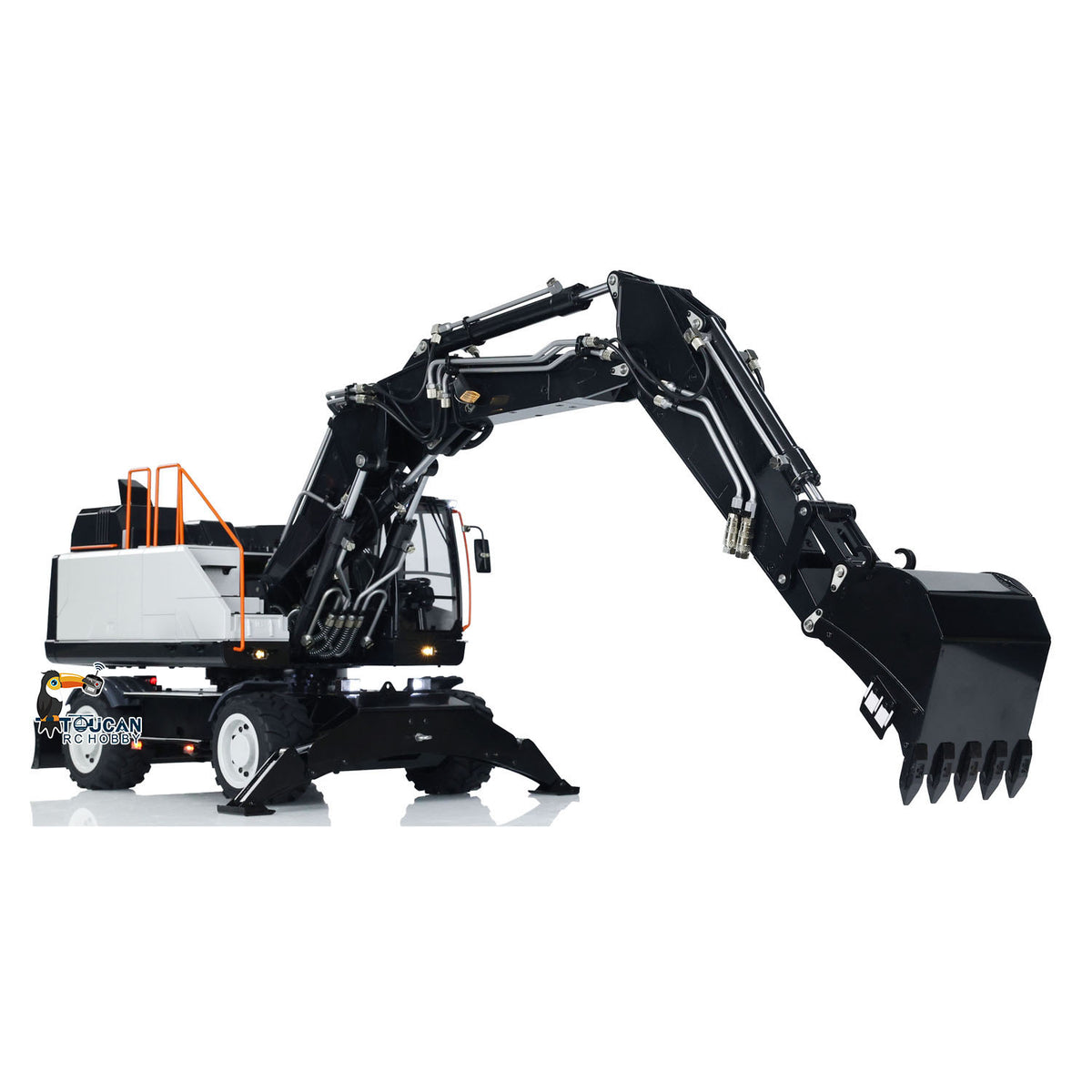 EC380 1/14 RC Hydraulikbagger Rad-Baufahrzeug 3-Arm Fernbedienung Bagger Modell Greifer Kippbarer Zweischalengreifer