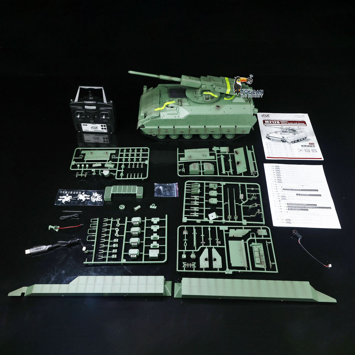 Tongde 1/16 Metal Remote Control Tank Model M2128 Bradley Infrared System 320 Degree Rotation Turret Light Sound System Battery Ready to Run