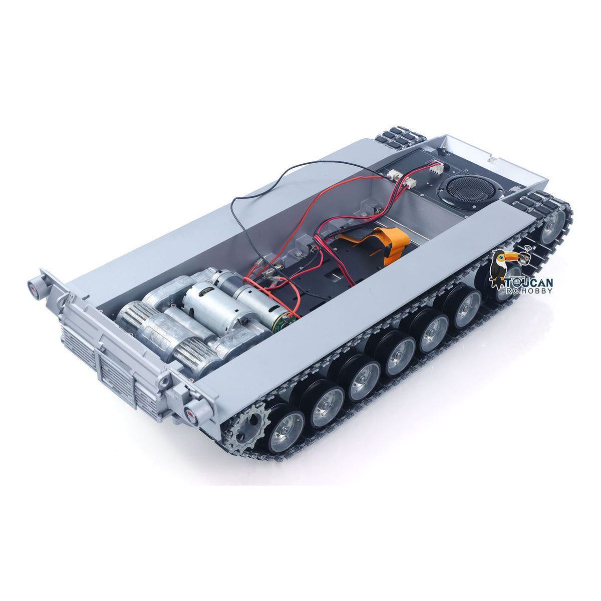 Metallchassis mit Antriebsgetriebe, Laufrädern, Lautsprecherschalter für Henglong 1/16 RC Kampfpanzer USA Abrams M1A2 3918 Modell