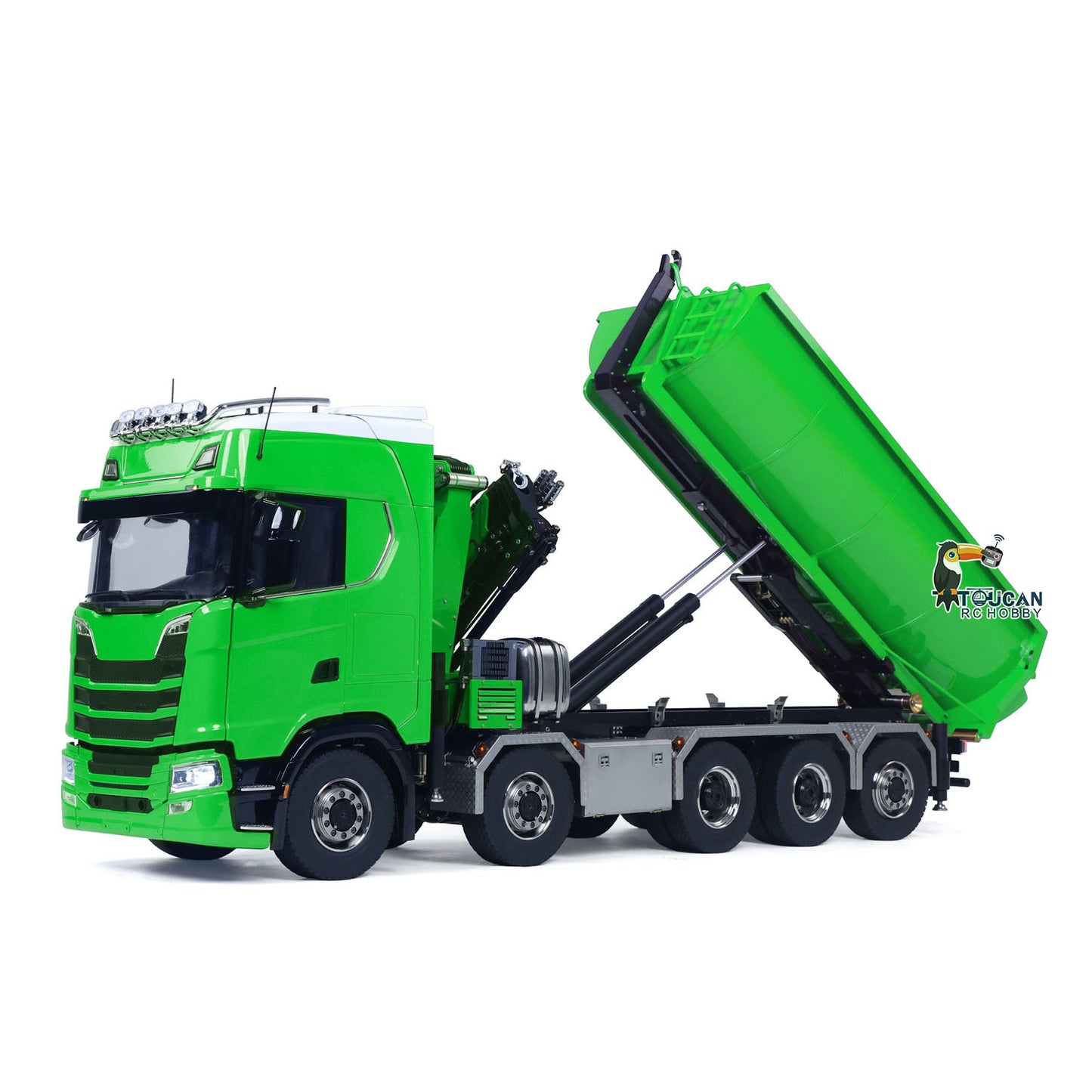 1/14 Fernbedienung Hydraulische Kran Dumper 10*10 RC Roll On Off Kipper 770S Hinterachse Lenkung Differential Schlösser Metall Ventile