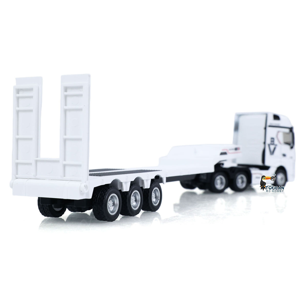 TOUCAN RC HOBBY Fast Free ShippingRTR HUINA 1/64 Remote Control Tractor Truck 9900 W/ 3Axle Plastic Semi Flatbed Trailer Lights Sound Effect Manual Support Legs