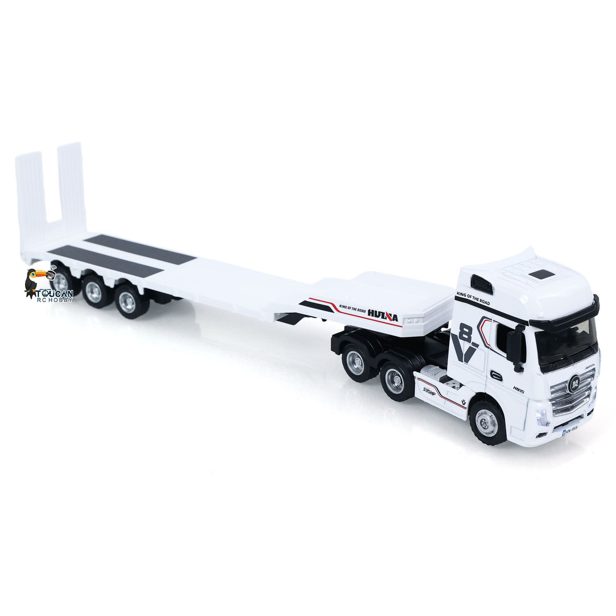 TOUCAN RC HOBBY Fast Free ShippingRTR HUINA 1/64 Remote Control Tractor Truck 9900 W/ 3Axle Plastic Semi Flatbed Trailer Lights Sound Effect Manual Support Legs