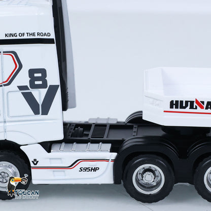 TOUCAN RC HOBBY HUINA 1/64 Remote Control Drift Tractor Truck 9900 W/ 3Axle Plastic Semi Flatbed Trailer RTR Lights Effect Manual Support Legs