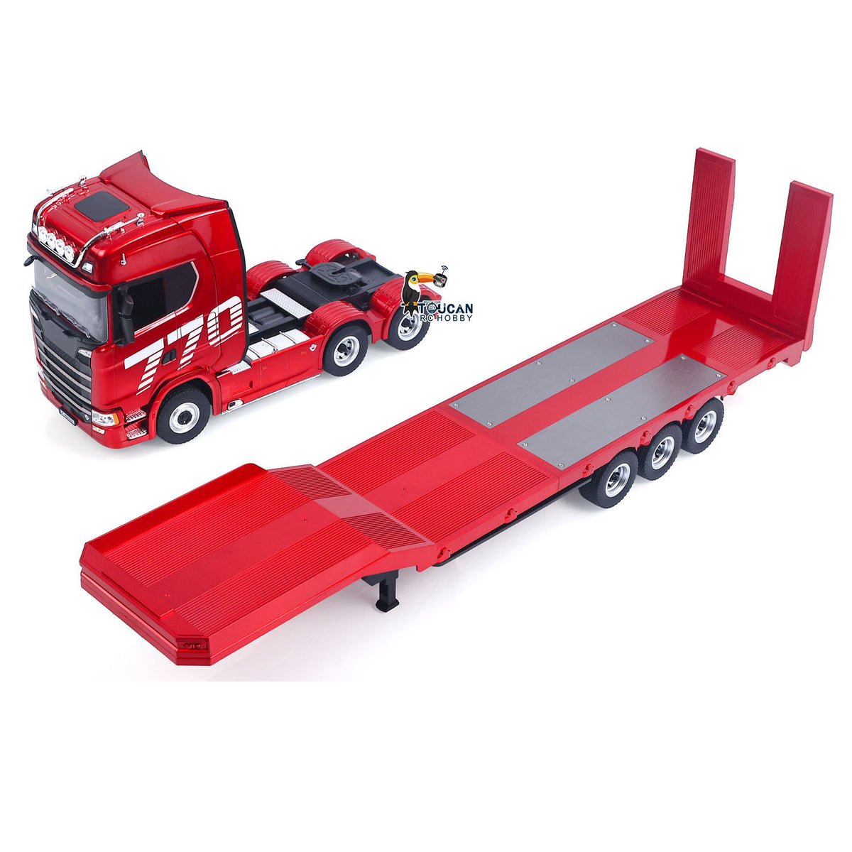 1/18 RC Tractor Truck Remote Control Truck 770S 3 Axle Plastic Semi Trailer Flatbed Finished Model RTR Battery Light Sound Effects