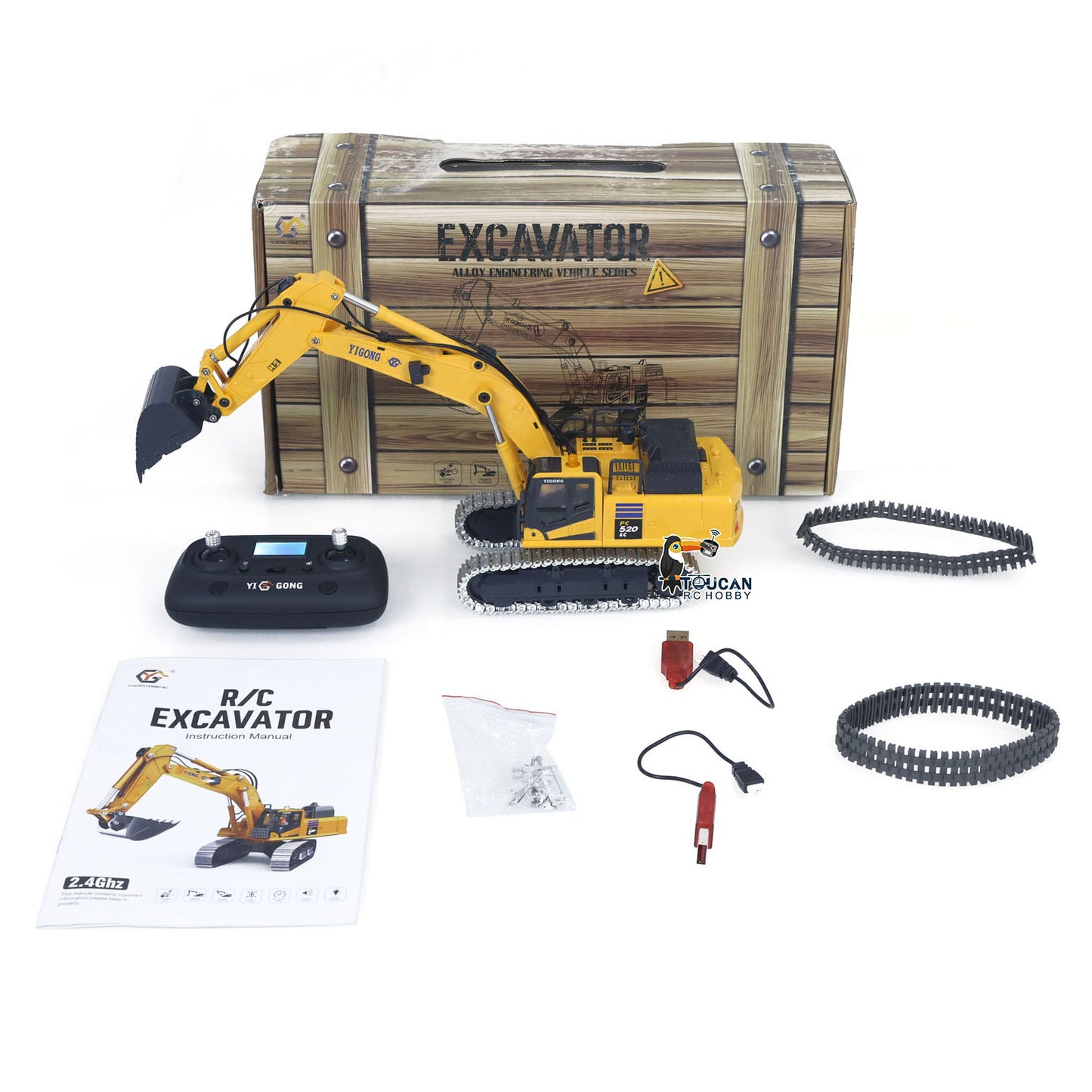 NEW TOY! 1/50 RC Digger PC520 Electric Lifting Radio Control Excavator Engineering Vehicle Metal Tracks Lights Sound Small Toy Collection