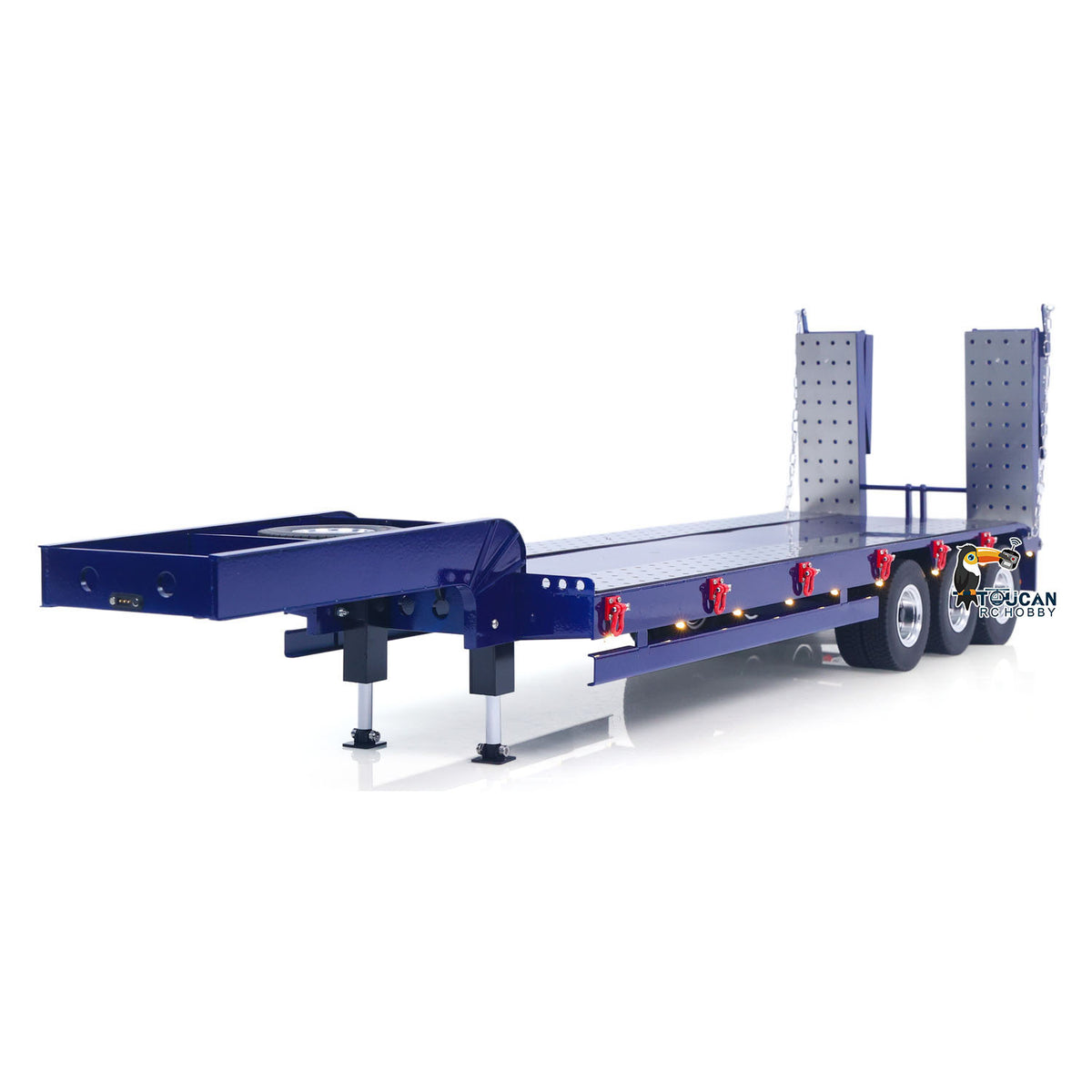 1/14 HHG-3Axles Ready to Run Metal 3-Axle Semi-Trailer w/Motorized Ramp Landing Gear Light Kit Battery Charger